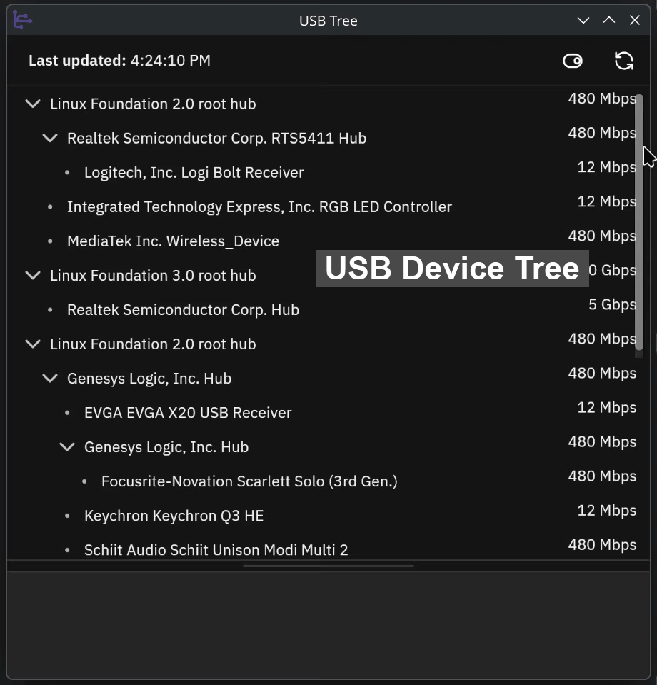 Animated image showing USB Tree features.